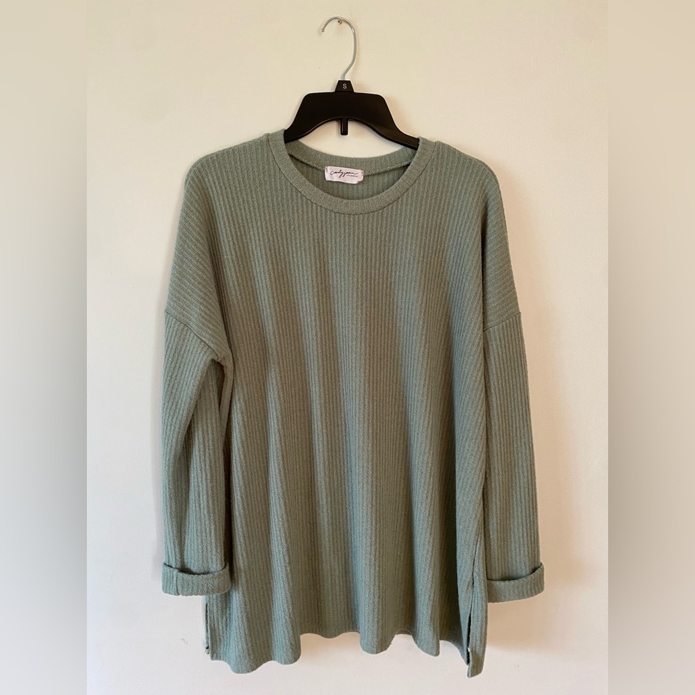 Green Ribbed Long Sleeve Sweater